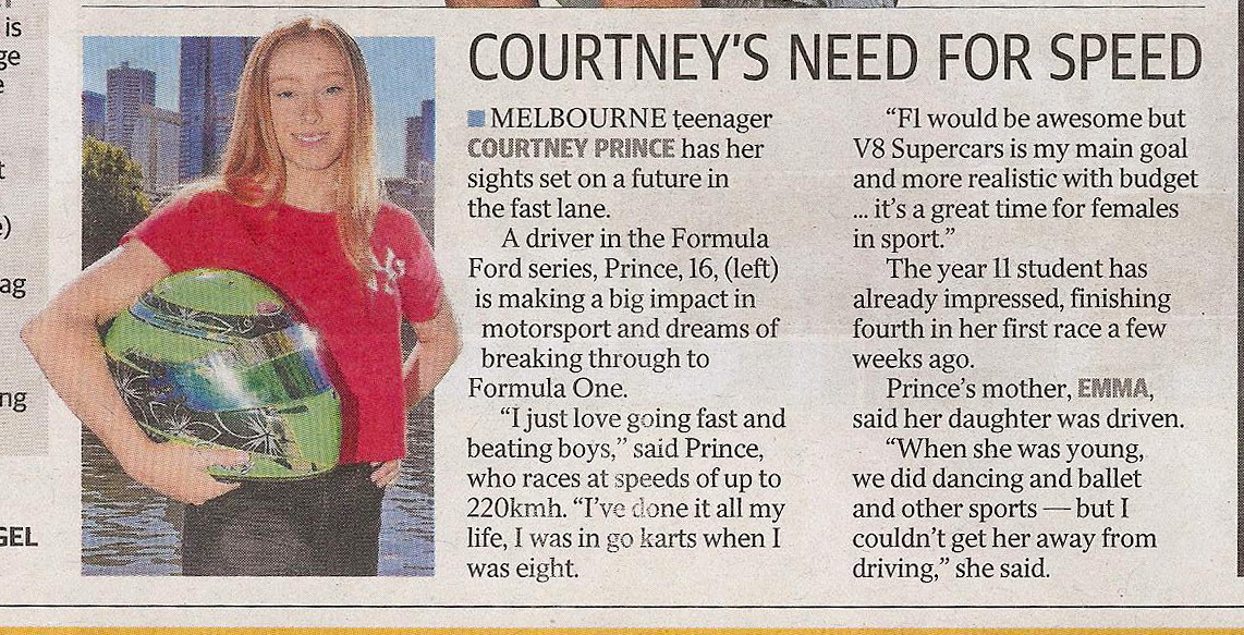 Courtney's Need for Speed. Herald Sun – Confidential Section – Tuesday 10th April 2018.