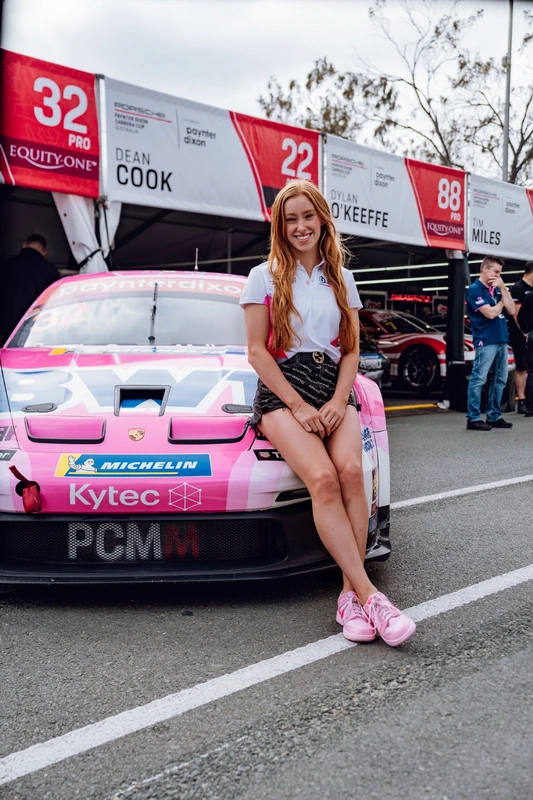 Courtney by her BWT Porsche at Boost Mobile Gold Coast 500
